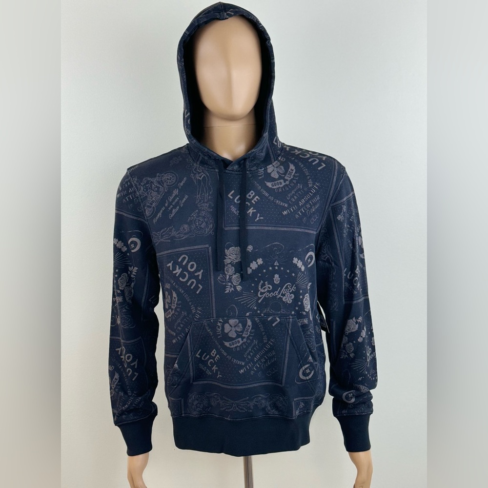 Lucky Brand Men's Graphic Designs Pullover Sweatshirt Hoodie, Black Size Small